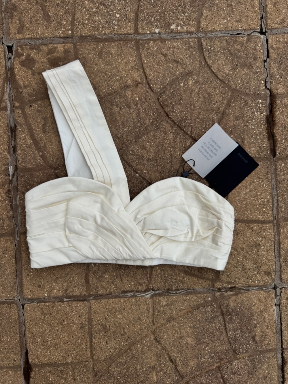 NBD Ivory One-Shoulder Pleated Bralette